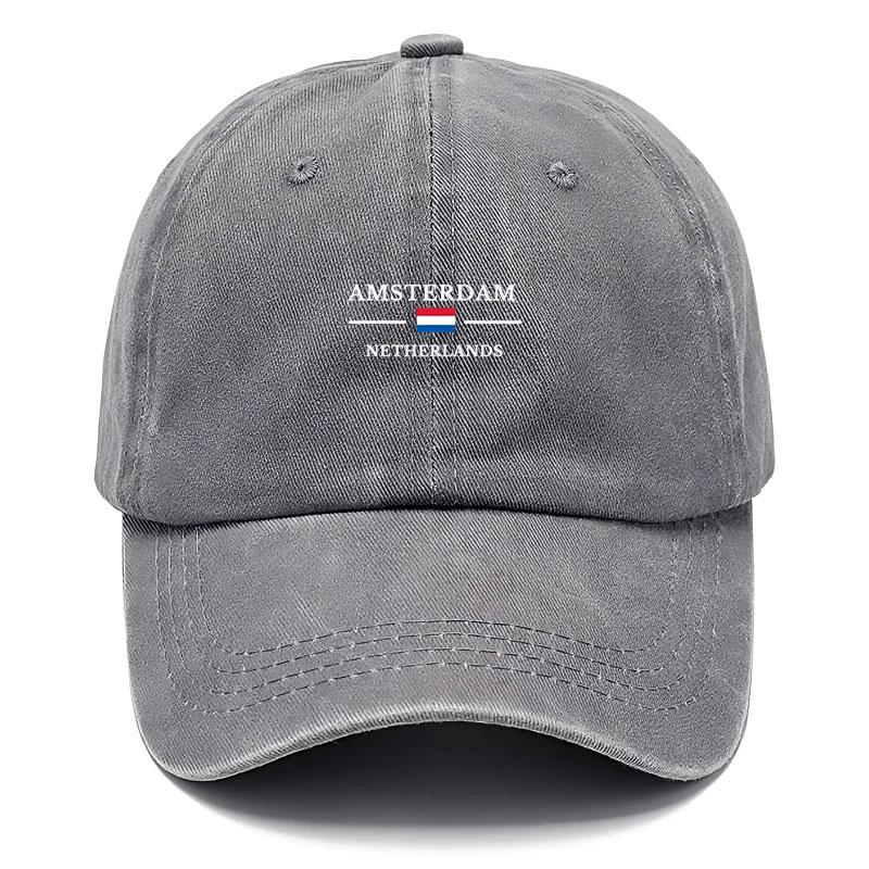 Baseball Cap Vintage Distresseded Travel Souvenir Adjustable Snapback Hat For Men And Women Netherlands Tourist Gift Amsterdam Washed Cotton