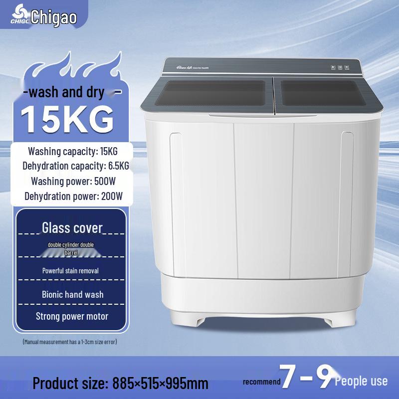 Dual Tub Semi-Automatic Washing Machine, 10kg Large Capacity for Dorms & Rentals