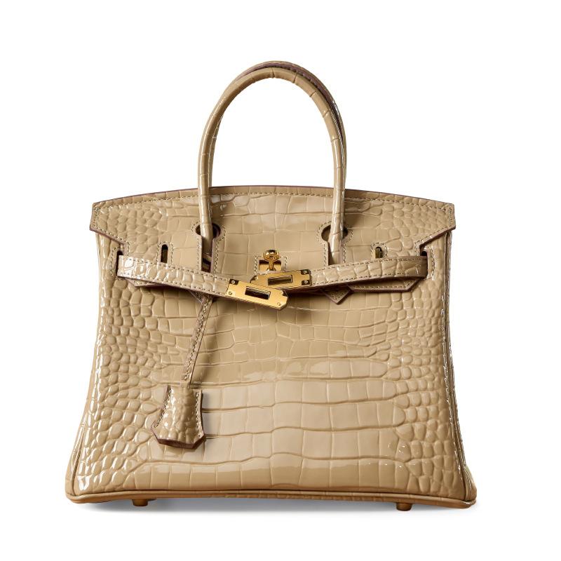 Borsa in pelle di vacchetta di primo strato con motivo coccodrillo bianco, borsa a tracolla di alta gamma, borsa a mano da donna grande in pelle per pendolari