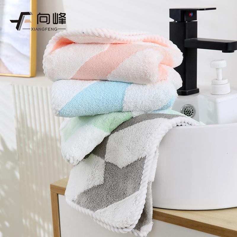 Towel New coral fleece jacquard chain geometric household soft absorbent face wash face towel face towel