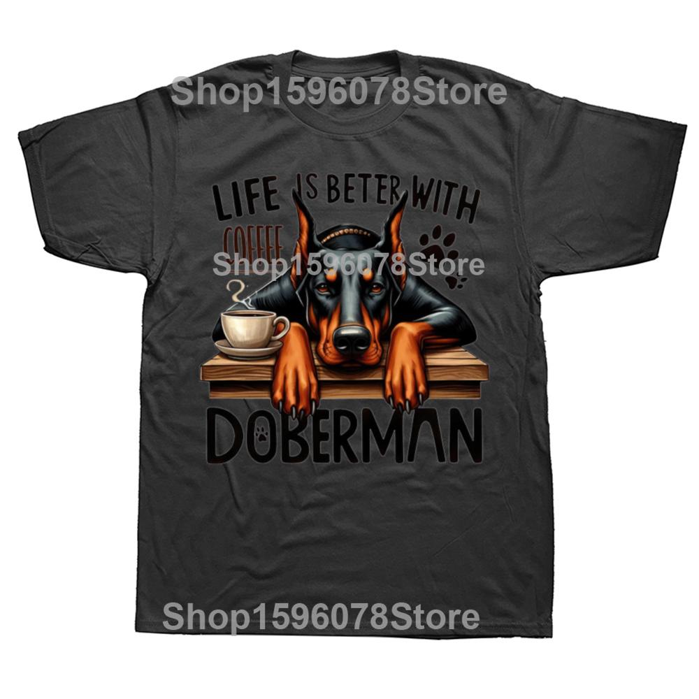 

Hot Life Is Better with Coffee Doberman Dog Graphic Short Sleeve TShirts for Men Women Loose TShirt Casual Summer TShirts 4XL