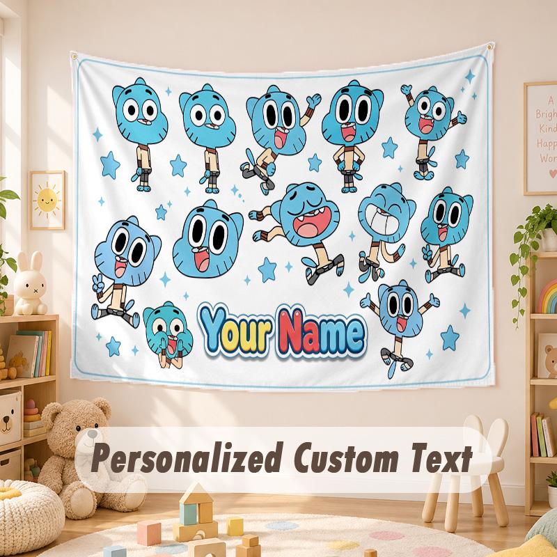 Arazzo con Testo Nome Personalizzato, Incredibile Mondo di Gumball Boho da Appendere al Muro, Arazzo Decorativo da Sfondo per Stanza