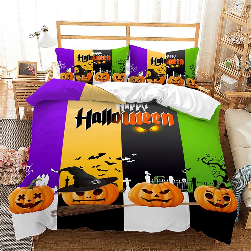 Halloween Duvet Cover Queen Cartoon Pumpkin Gamepad Quilt Cover Microfiber Horror Theme Gothic Spooky Bedding Set For Boys Teen