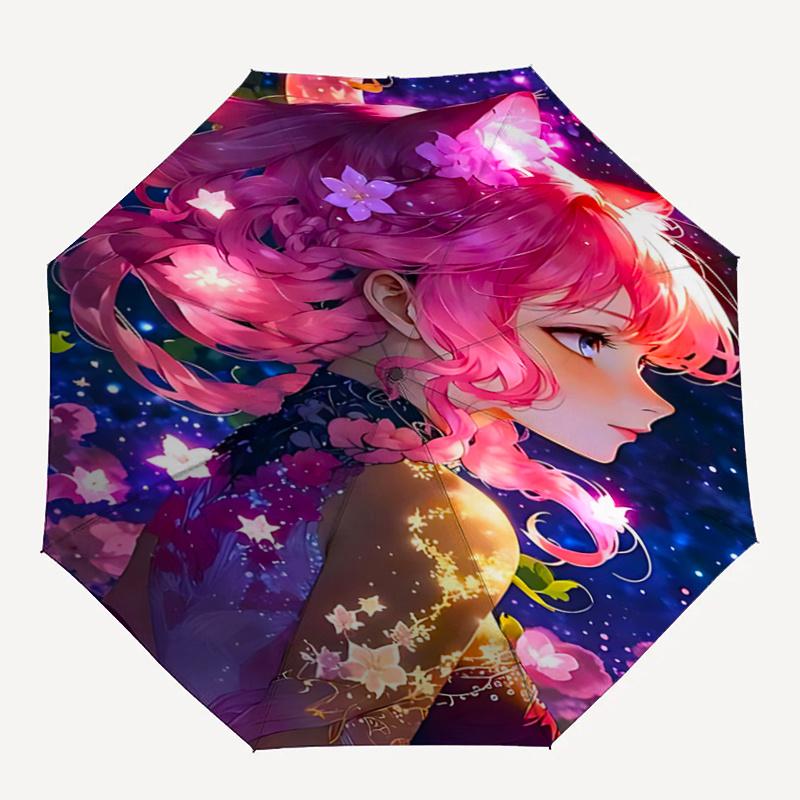 1pc Floral Fantasy Umbrella Auto-Open Close, Foldable Design, Outdoor Shelter for Festivals & Everyday Use - Perfect Gift for Fans!R073