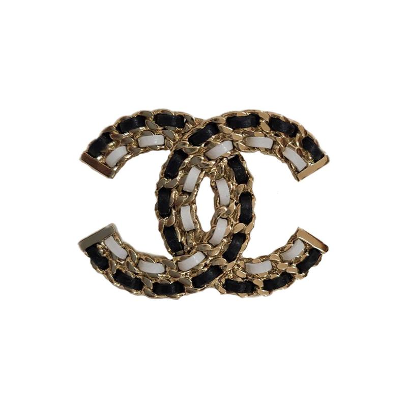 

CHANEL Handmade Classic Double C Leather Brooch Women s Black/Gold/White білий