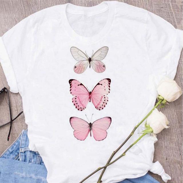 New Butterfly Print T Shirt Women T Shirt Summer Fashion Female Tops Ladies Short Sleeve Graphic Tee Shirts Woman Cute T-Shirts
