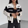 Női Hosszú Ujjú Álló Galléros Színblokkos Versenydzseki Betűnyomott Cipzáros Streetwear Bomberdzseki Alkalmi Felsők