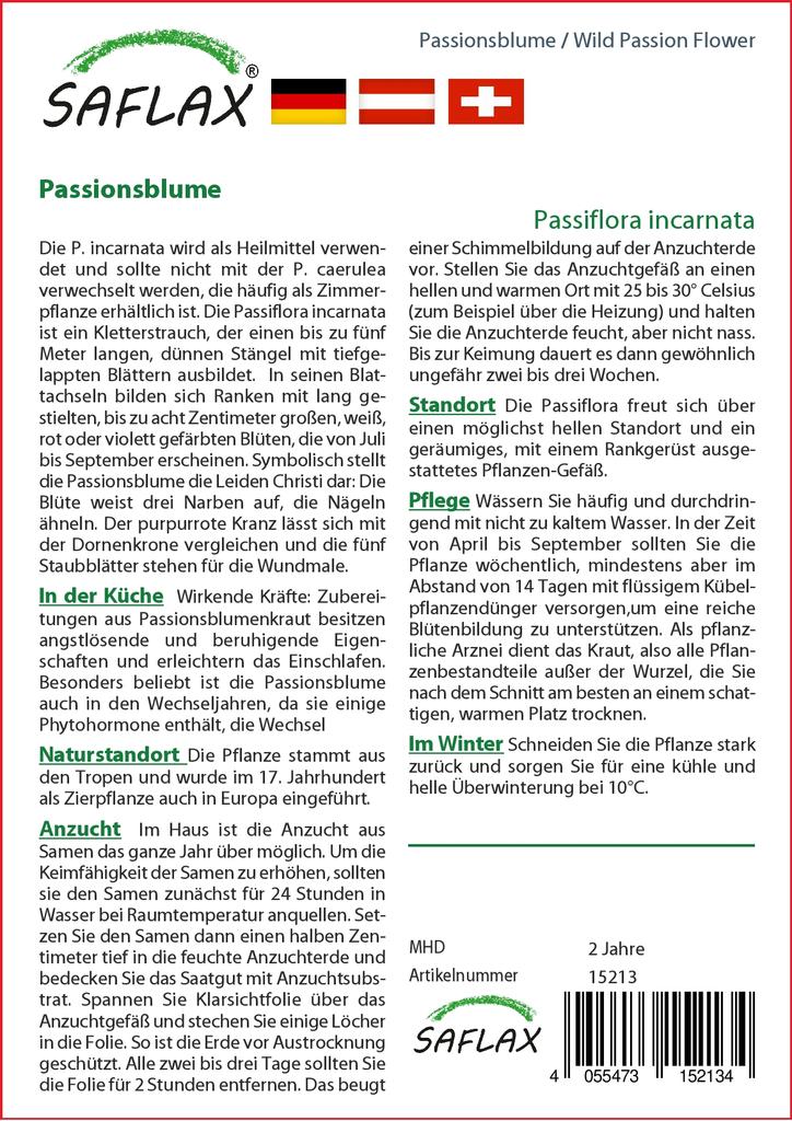 SAFLAX Wild Passion Flower - 5 Seeds - Passiflora Incarnata