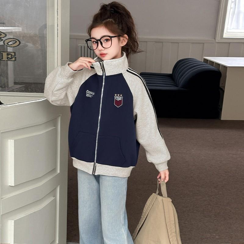 Girls Baseball Jacket Kids Casual Sport Coat Solid Color Letter Print 120-170cm