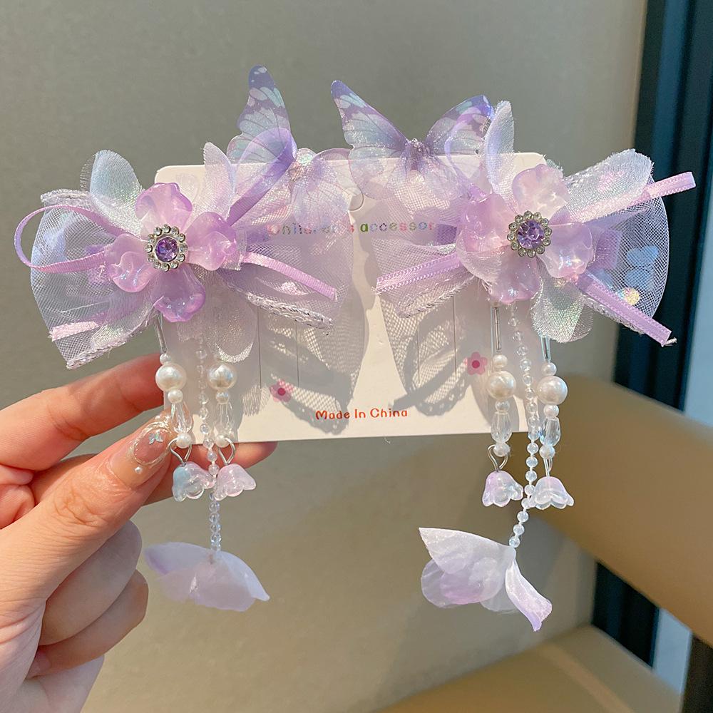 Juego de Horquillas Estilo Chino Hanfu para Niñas - Incluye Pinzas para el Cabello, Borlas Colgantes y Accesorios de Mariposa