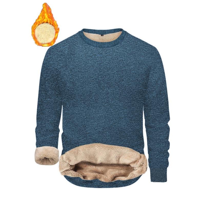 

Мужской флисовый свитшот с круглым вырезом, теплый, на шерпе, плотный, термобелье, зимний пуловер, топы, рубашки, без капюшона, худи 3XL джинсовый синий