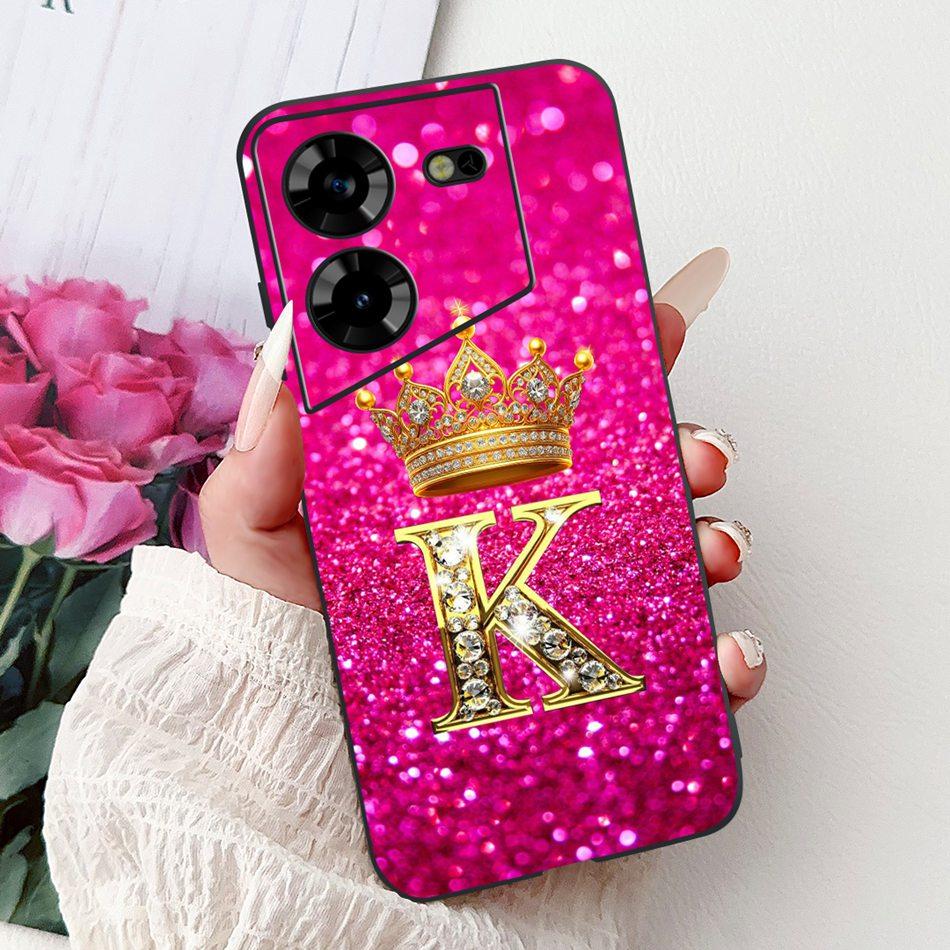 For Tecno Pova 5 LH7n / Pova 5 Pro LH8n Fashion Crown Letter Phone Case For Tecno Pova5 5Pro 5G Black Silicone Soft Cases Bumper