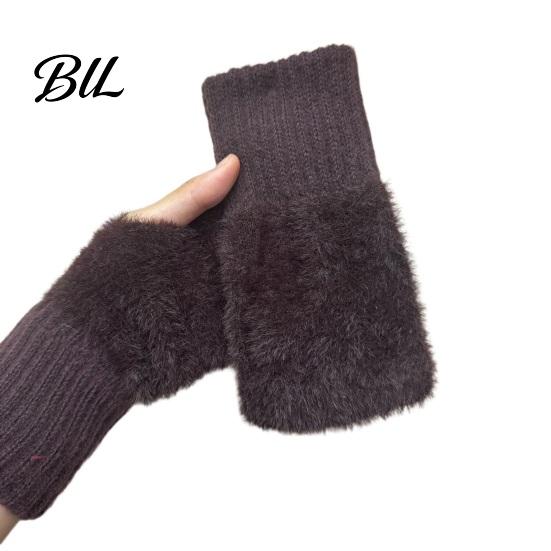 Solid Color Casual Winter Mittens 1 Pair Fingerless Gloves, Warm Half Finger Mittens, Thermal Protection Gloves for Soft Fuzzy Fleece Driving Writing