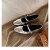 Sheepskin square head folds inner height increase single shoes bag head half slippers women's one-word with shallow mouth Mary Jane shoes