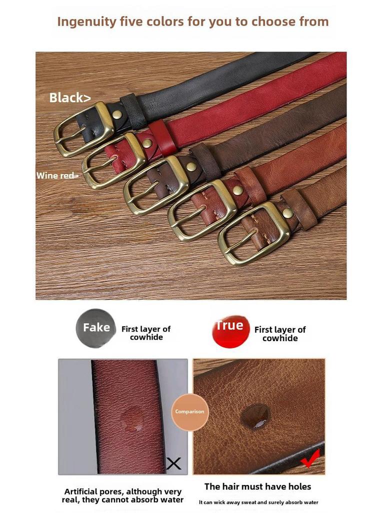 Unisexowy Pasek Retro z Prawdziwej Skóry Bydlęcej z Klamrą na Pin