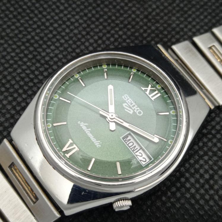 BRUKT VINTAGE SEIKO 5 AUTO 6309A JAPAN HERRE D/D GRØNN UR 608e-a315958-2 SKU608e-a315958