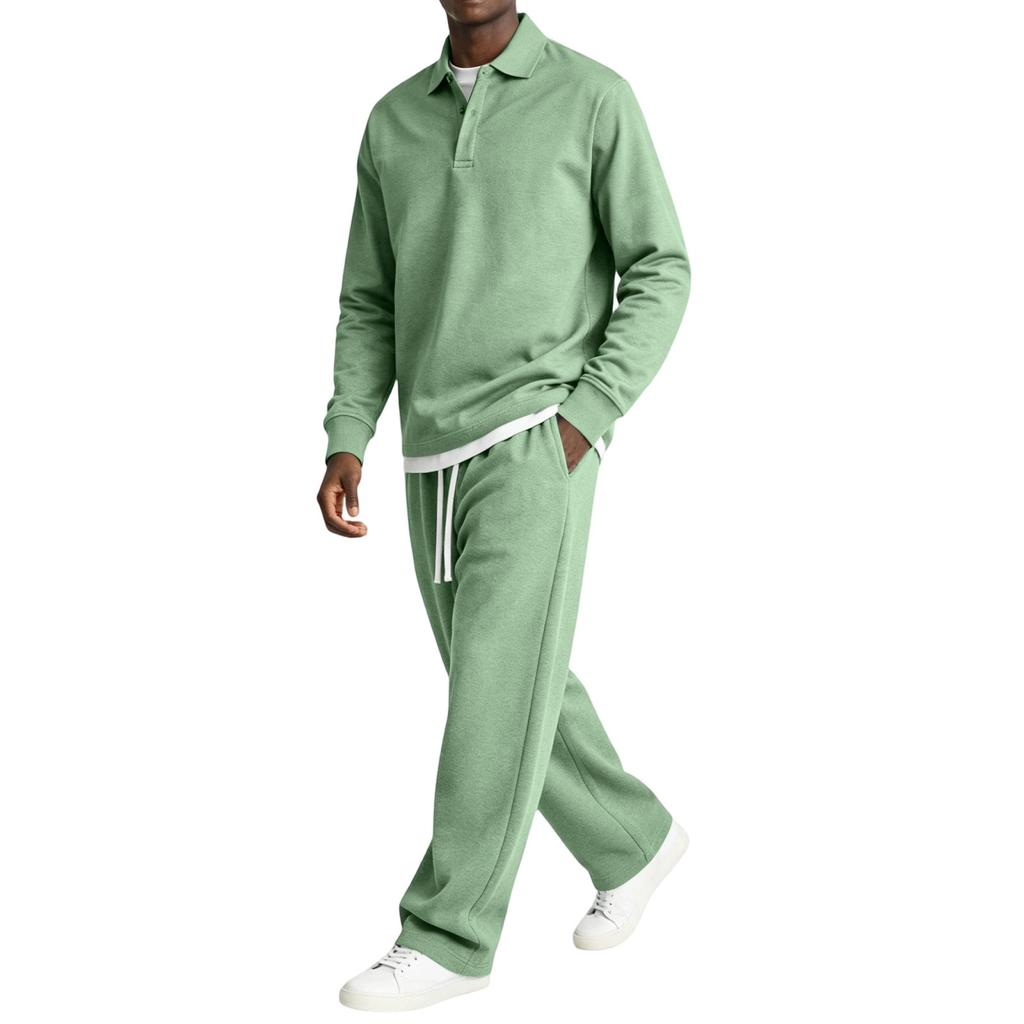 Men's 2 Piece Casual Set Long Sleeve Top and Drawstring Elastic Waist Cargo Pants for Outdoor Sports