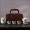 Mid-Autumn Festival Portable Ceramic Travel Tea Set, Three Cups Kuaike Cup Outdoor Kung Fu Teapot Gift Box