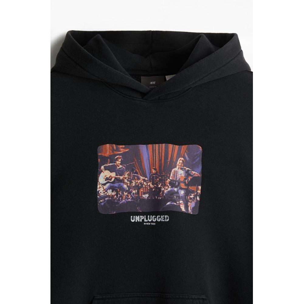 H M Loose Fit Hoodie Black Nirvana