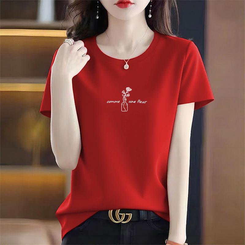 Women's 2026 Summer Round Neck Printed Cotton Short Sleeve T-Shirt, Stylish Versatile Loose Fit
