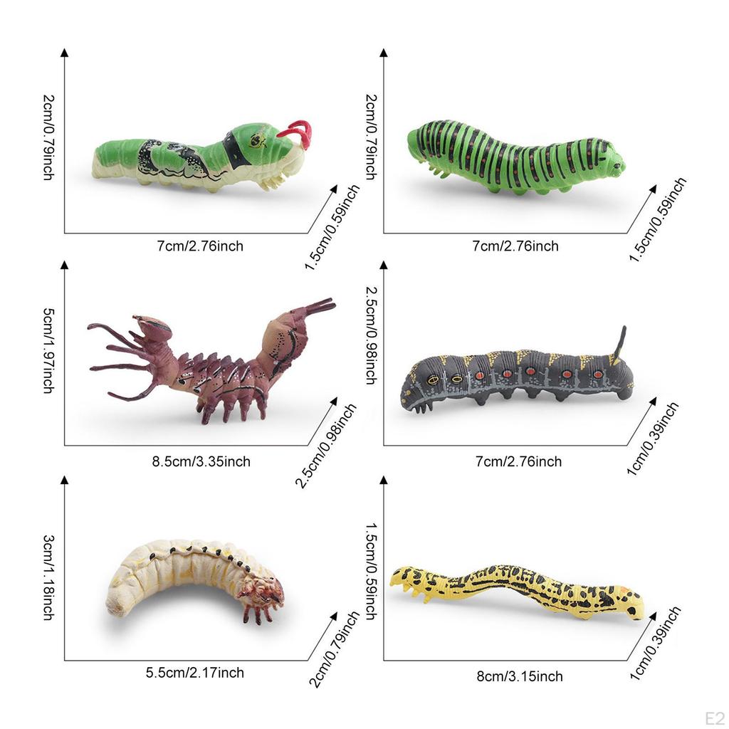 6 Peças Modelos de Larvas de Simulação 3D Brinquedos de Aprendizagem Cognitiva Miniatura Adereço de Foto Verme Brinquedo de Pegadinha Animal