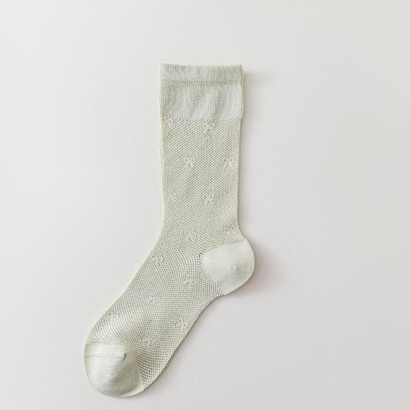 Mid-calf Socks for Women In Summer, Solid Color, Versatile, Breathable, Mesh, Pile Socks, Boneless, Sewn, Bow, Women's Net Socks