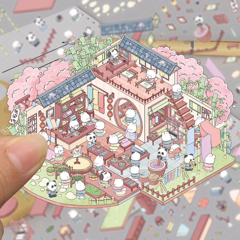 Rabbit Silk Dyeing Workshop Landscape Sticker Nostalgia Harajuku Laptop World DIY Art Stress Bicycle DIY Scene Decoration Sticke