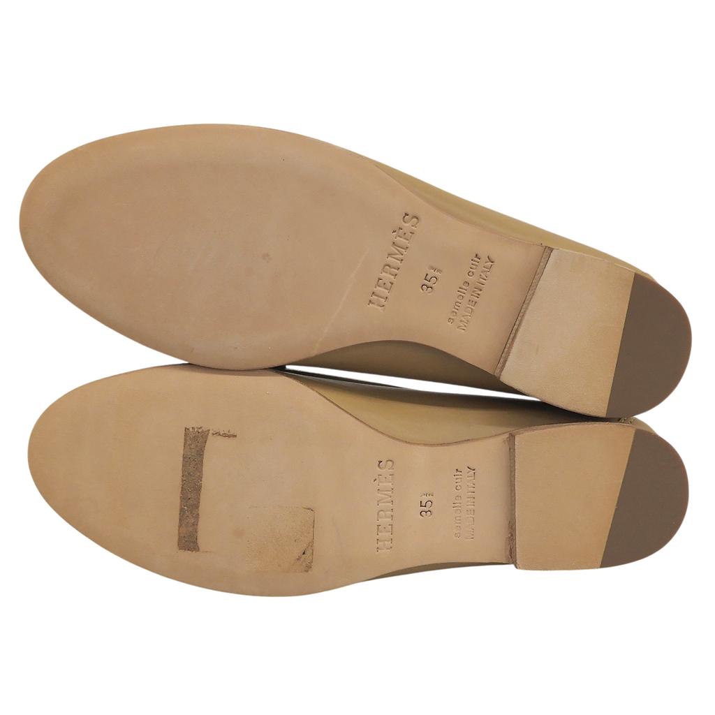Excellent HERMES Loafers Beige Leather Women 35.5 Used