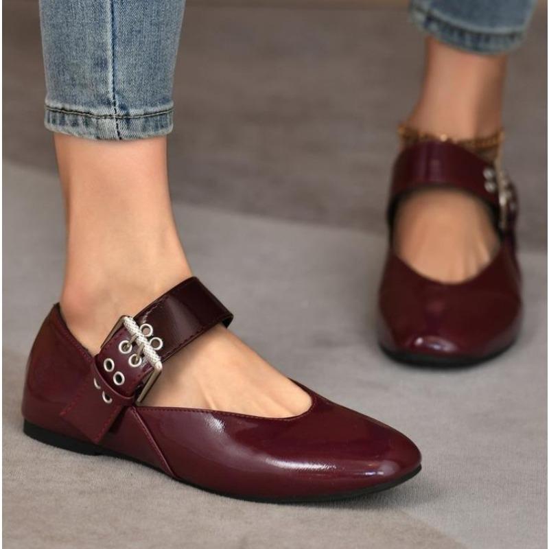 

Brown Low Square Heel Sandals New Woman s Retro Round Head Closed Toe Shoes Autumn Elegant Faux Texture Flat Shoes Loafers 42 вино красного