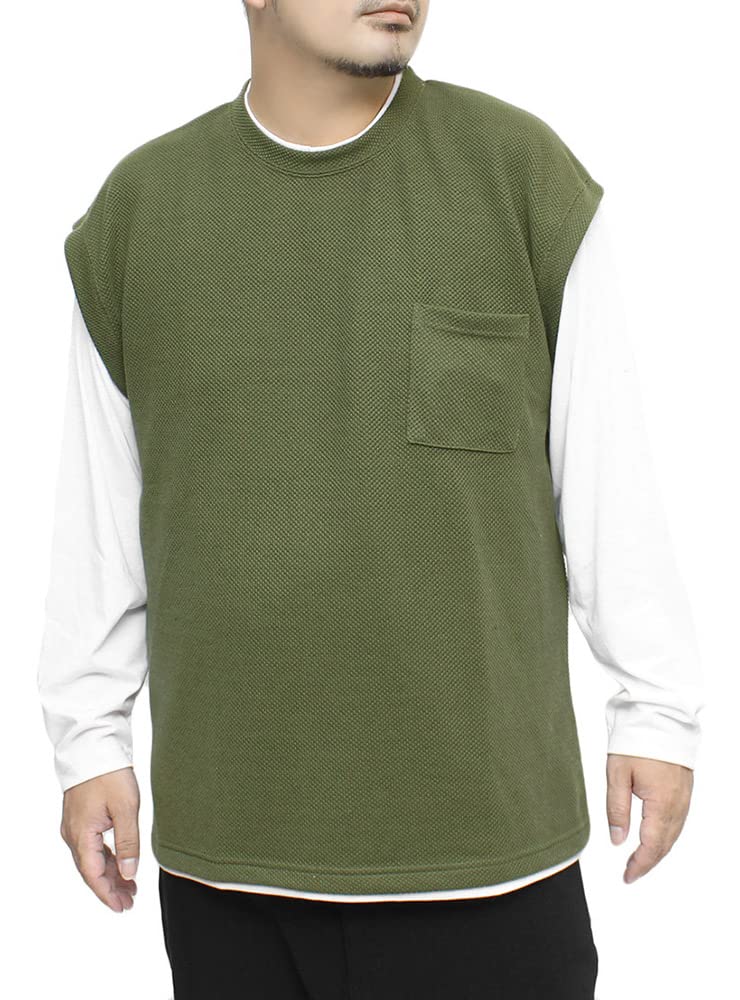 

One Colors Men s Long Sleeve T-Shirt with Faux Layered Crew Neck, Plus Size, Olive, Size 4L