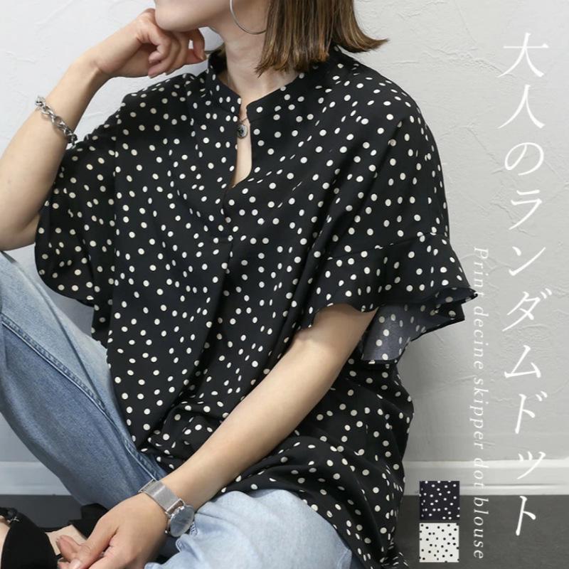 Plus Size Korean Japanese Chiffon Short-Sleeve Loose Summer Top One Size чёрный