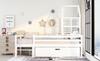 House Bed Children's Bed with Ladder and Drawers, incl. Slatted Frame, Solid Wood Loft Bed with Fall Protection 90x200cm White (without Mattress)