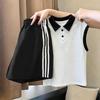Girls' Patchwork Cotton Polo & Vest Set - Summer Casual Sleeveless Two-Piece