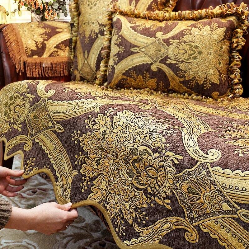 European Sofa Cushion Luxury Jacquard Embroidery Sofa Cover Non-slip Cover Cloth Home Decoration Living Room Chenille Slipcover