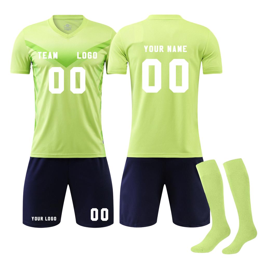 Men Soccer Uniform Set with Short Sleeve Jersey Shorts and Long Socks Lightweight Breathable Quick Dry Athletic Sportswear for Training and Matches