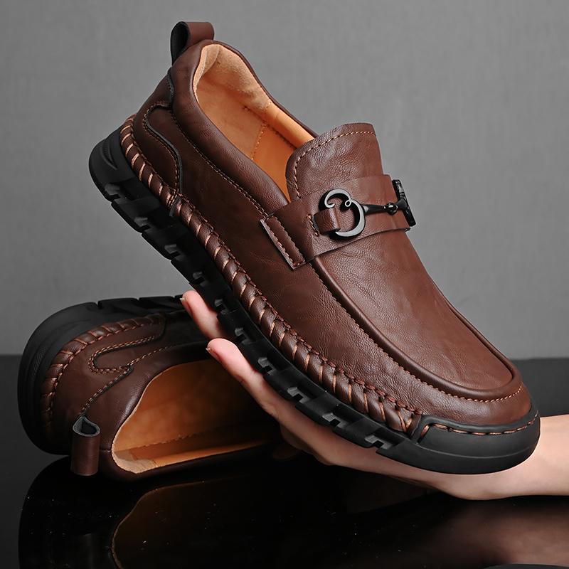 Fashion Mens Leather Loafers Non Slip Walking Flats Breathable Outdoor Slip on Casual Shoes for Male Work Office Driving Sneakers