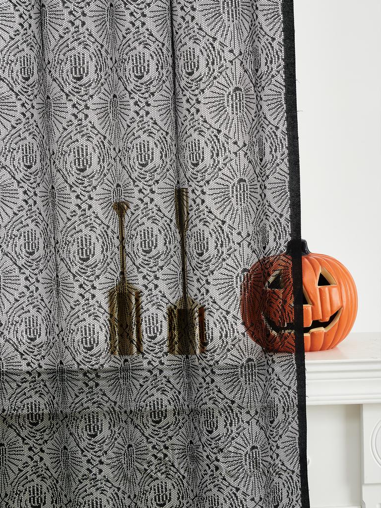 Halloween Lace Door curtain with Ghost Hand Perfect for Fireplace black lace Window Curtain