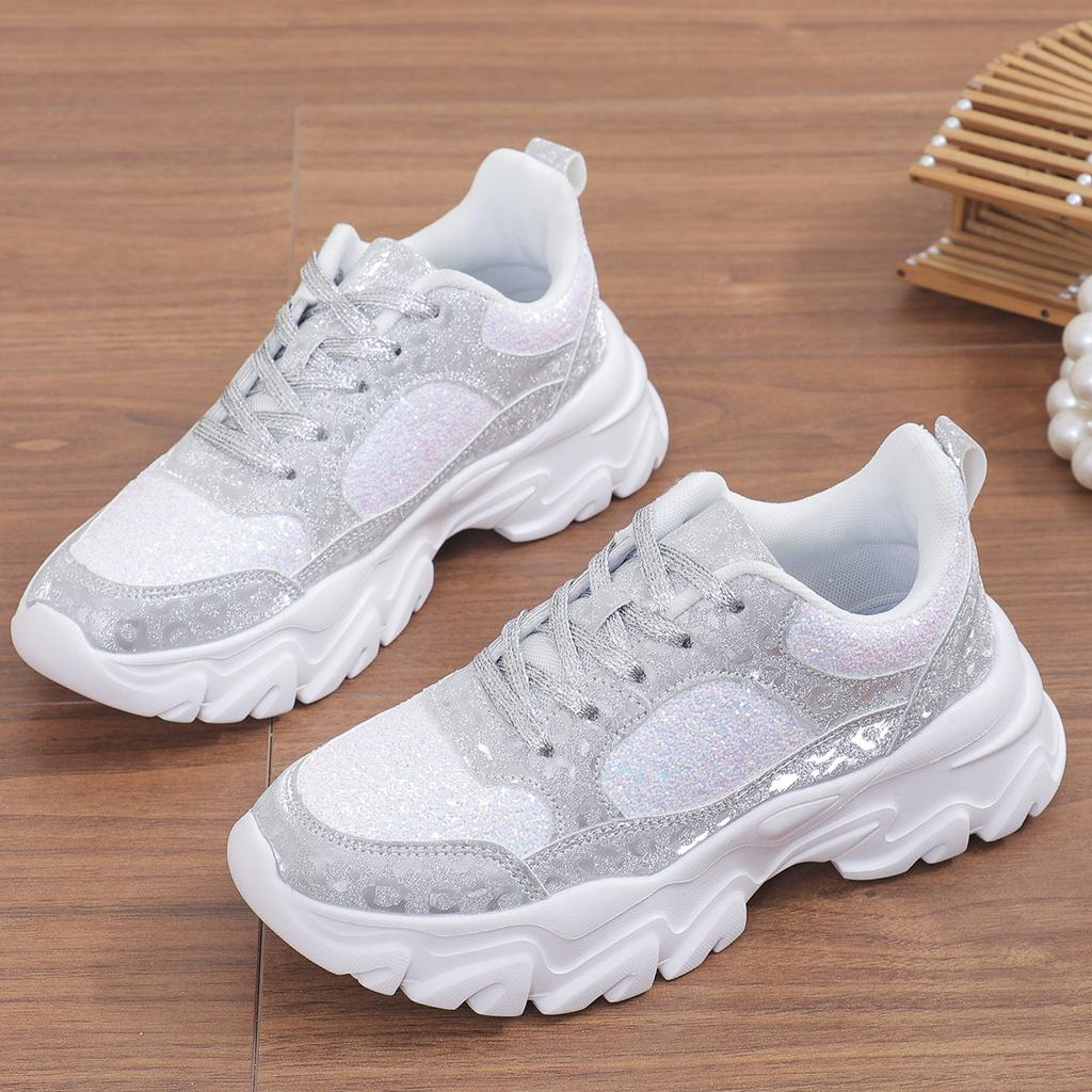 New comfortable sports casual high heel platform sequined dad shoes breathable