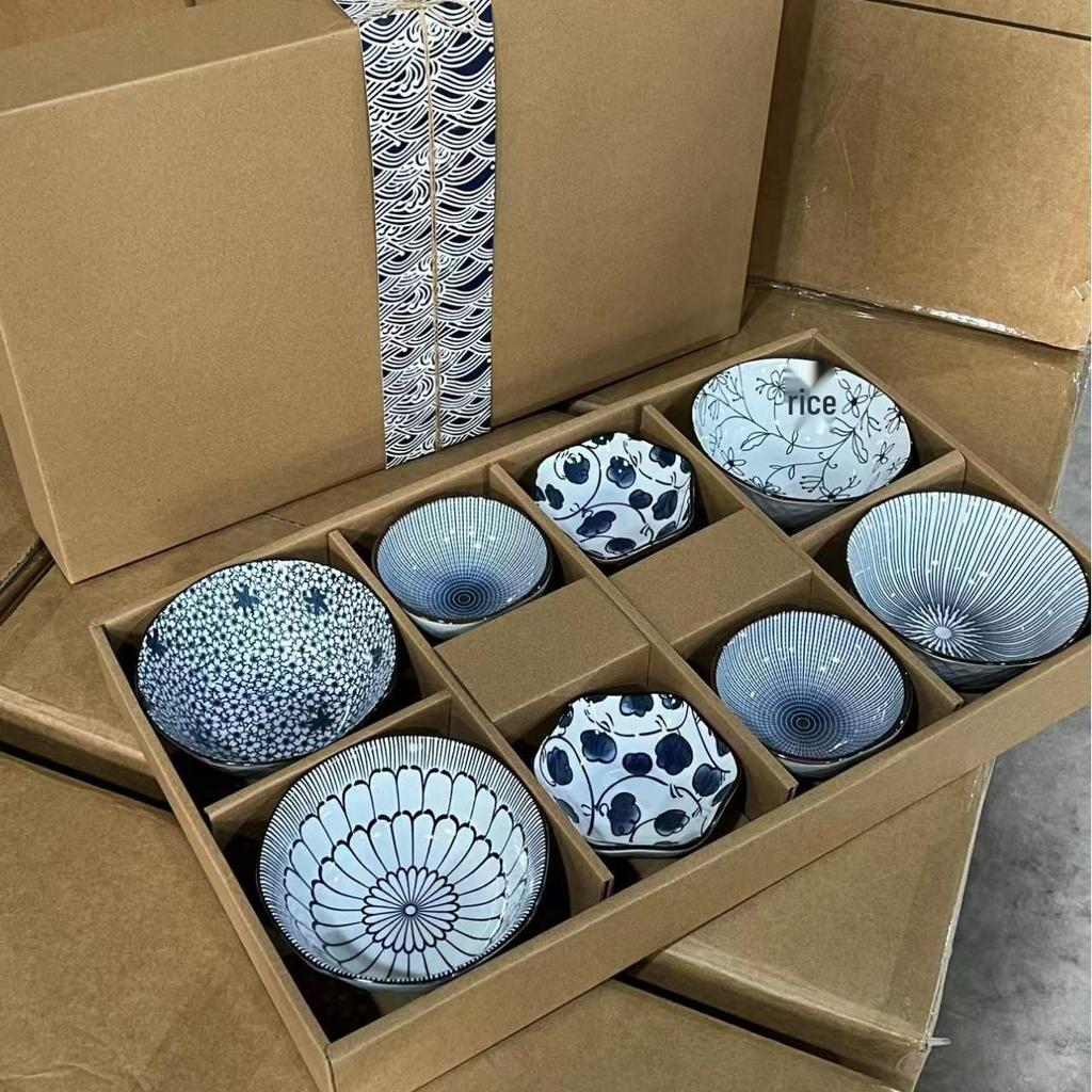 Porcelain Bowl & Plate Set - Blue & White Gift Set for Home, Creative Company Opening, Souvenir