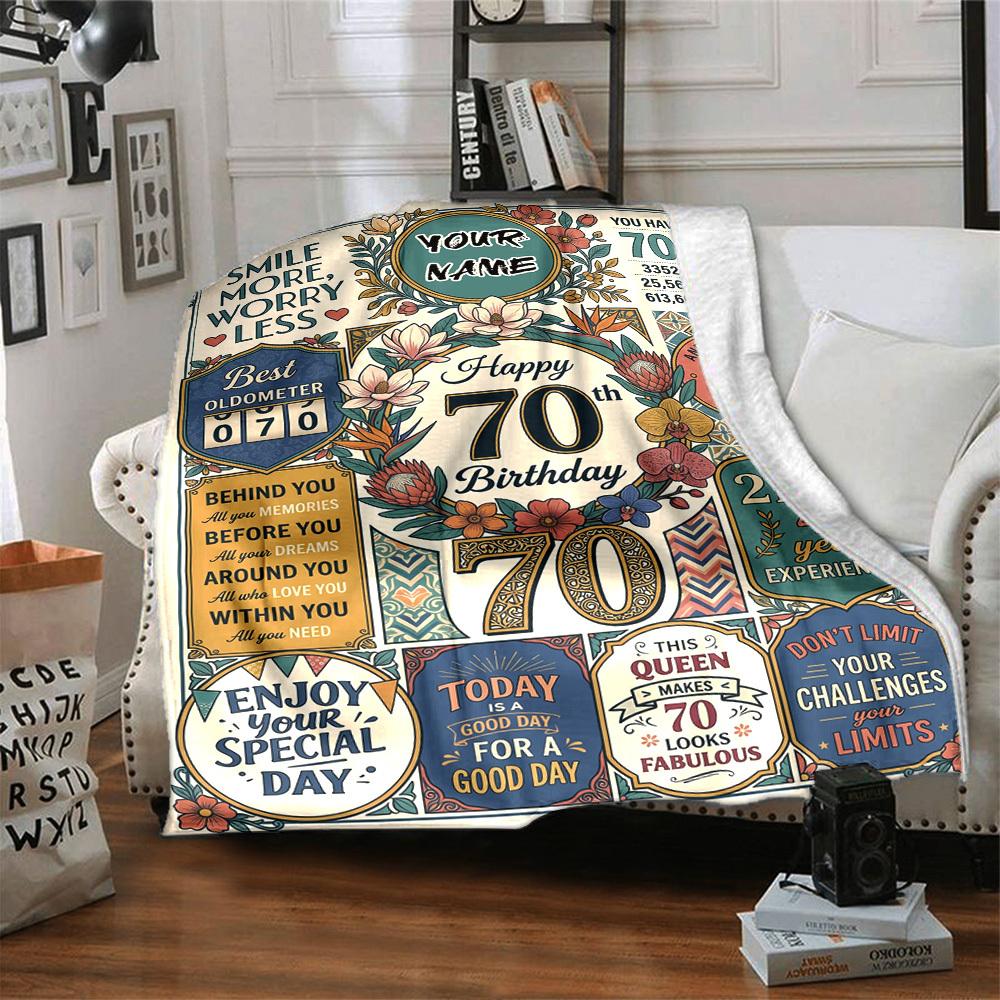 Happy 70Th Birthday In 1956 Throw Blanket Warmthful Decor For Sofa Couch Office Bed Picnics Allseason Use Playful Design Unique Gift For Family And