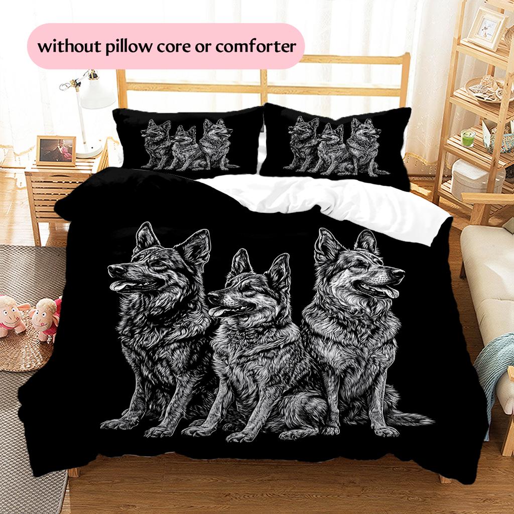 Black German Shepherd Pattern Bedding Home Decoration Birthday Gift (1 * Duvet Cover + 2 * Pillowcase, Without Core)
