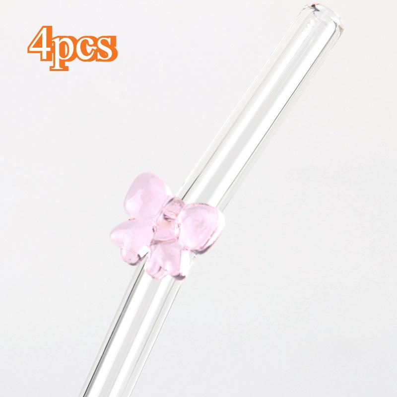 Набор из 4 соломинок и щеточек, многоразовые стеклянные соломинки в форме бантика, праздничные декоративные соломинки для напитков, прочные стеклянные соломинки