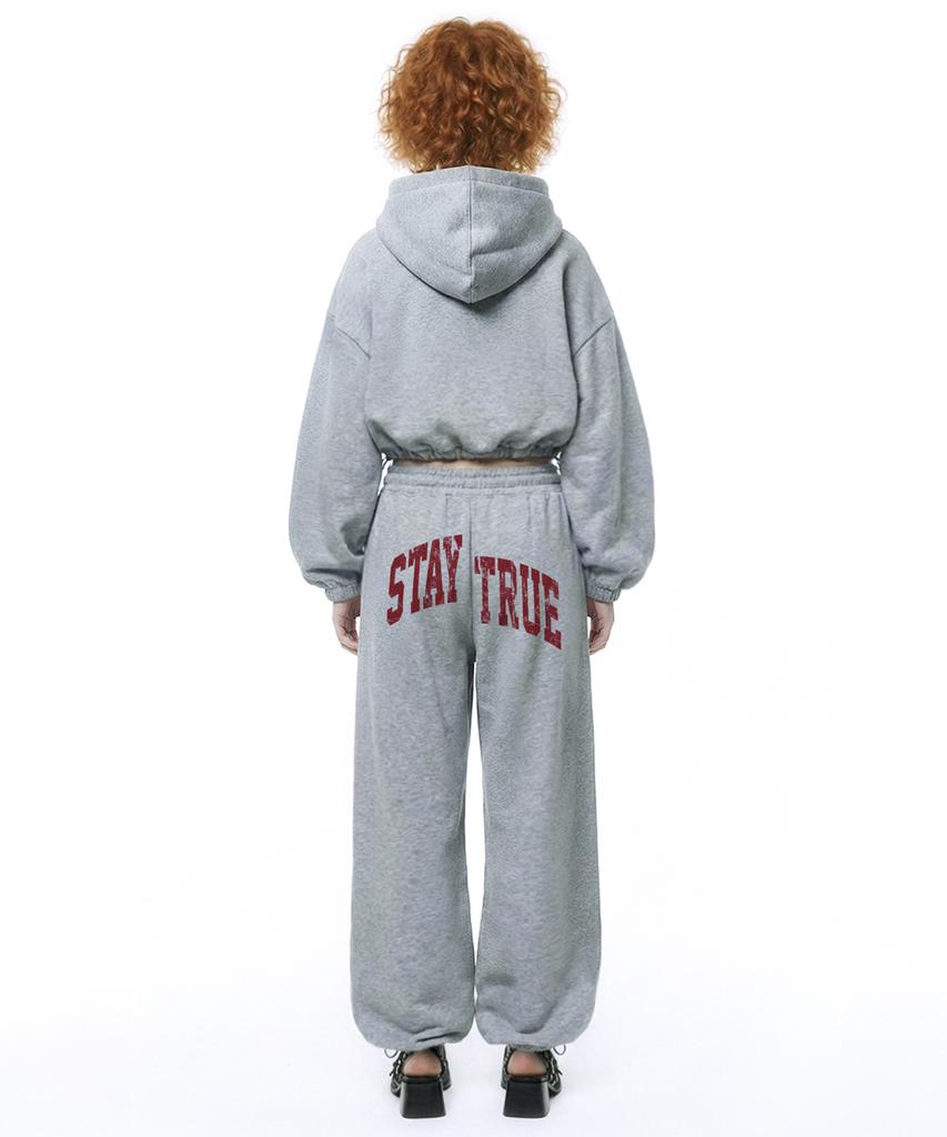 [Set] Arch Stay Burgundy String Oversized Crop Hoodie + Single-Pleat Wide Pants - Melange