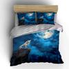 3Pcs Howling Wolf Bedding Set, White Wolf Under Full Moon Print Duvet Cover + 2 Pillowcases, Kids And Adults Home Decor