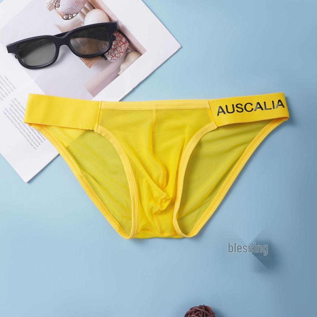 AUSCALIA Men's Ultra-Thin Transparent Ice Silk Low-Rise Seamless Breathable Briefs