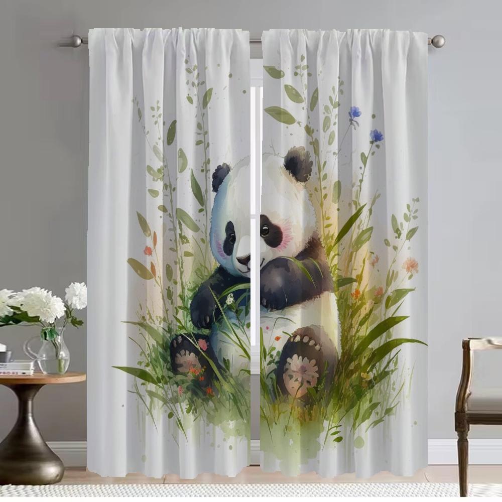 Blackout Curtain for Room 2 Panel Kawaii Panda Modern Living Room Curtains Shades Tulle for Bedroom Halloween Decoration Kitchen