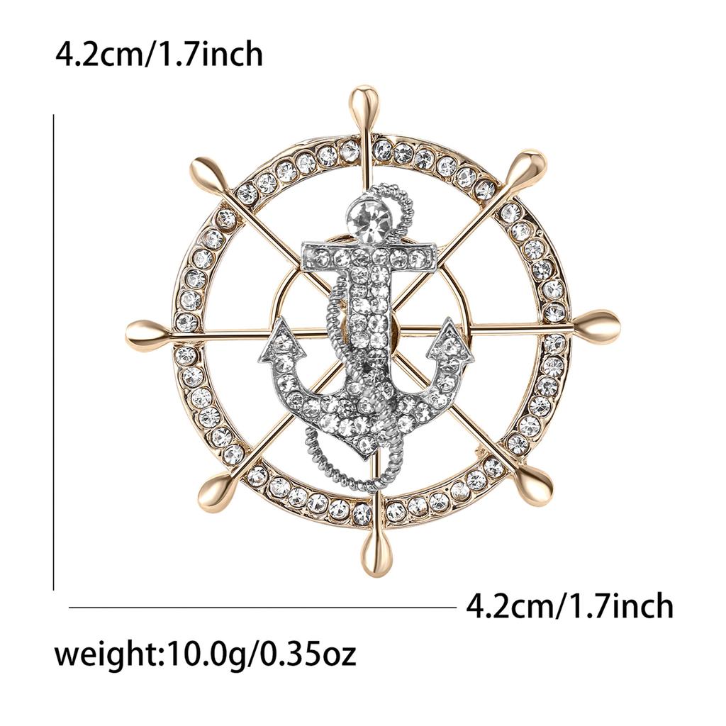 Creative Alloy Full Drill Rudder Anchor Brooch Navy Style Exquisite Men'S Clothing Brooch Ornament Pin