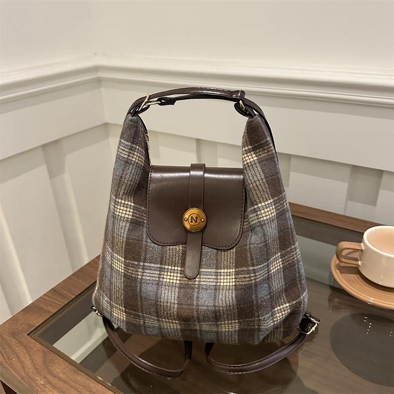 

Plaid Tote Fashionforward Bag For Women In Coffee Blue And Yellow With Structure Soft StyleA