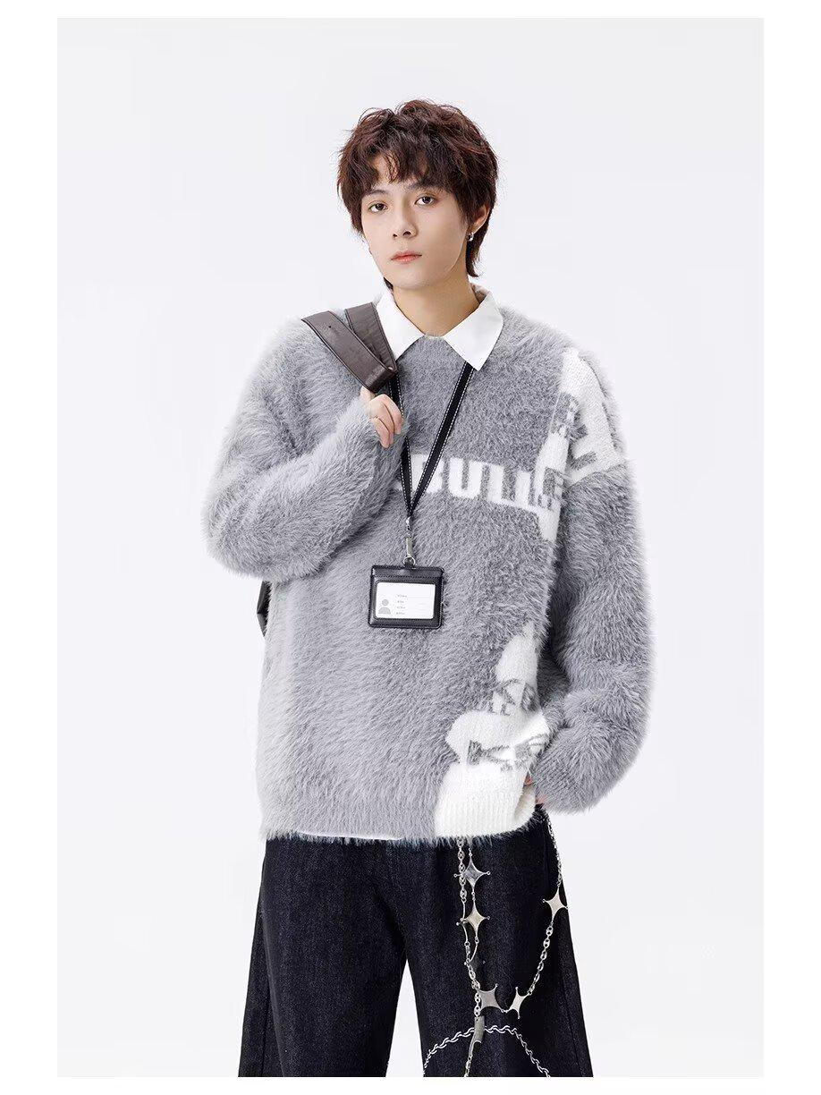 

Plus Size Logo Jacquard Knit Cotton Sweater - Trendy Brand Layer 3XL світло-сірий колір