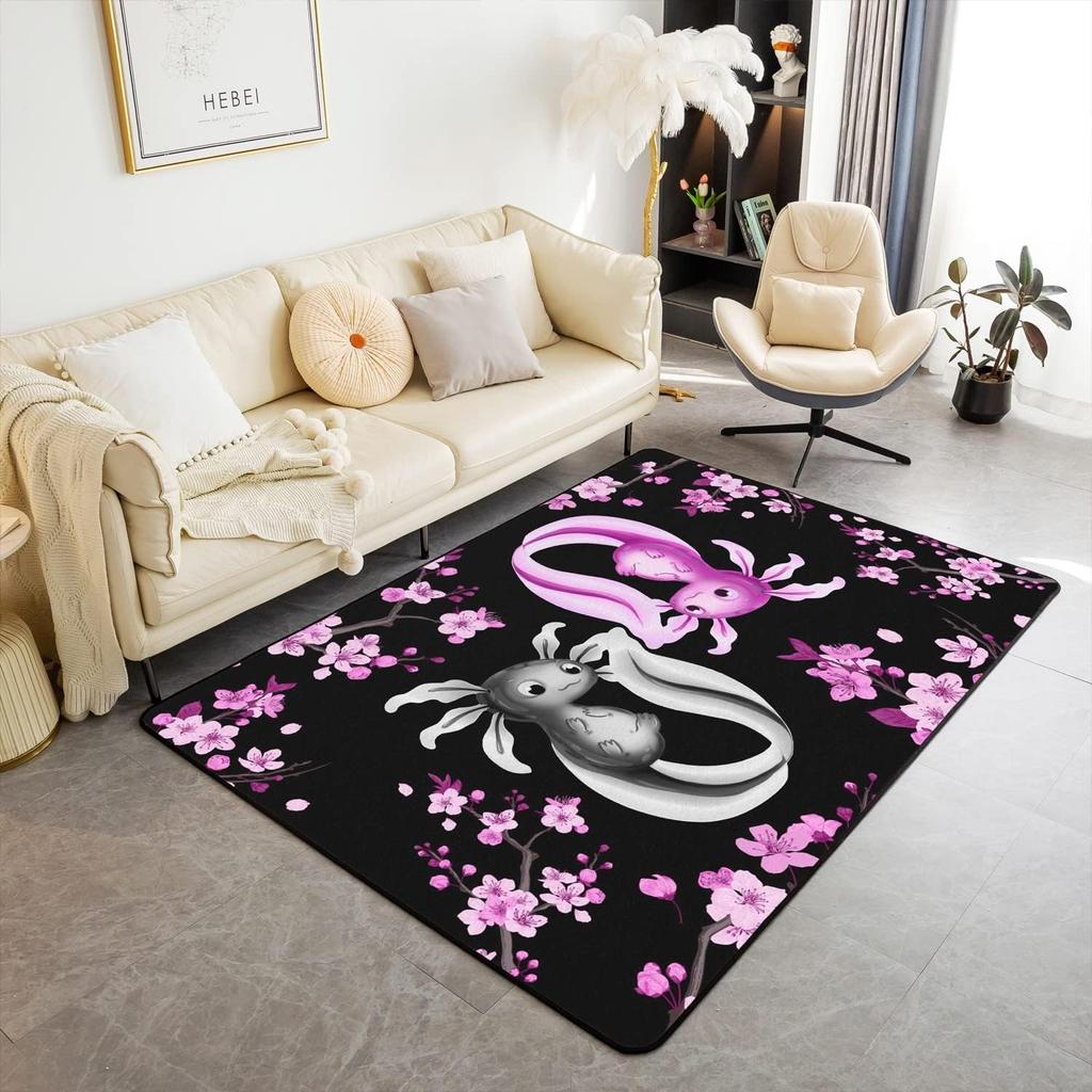 Kawaii Axolotl Area Rug for Girls, Space Moon Print Rug Kids Farm Animal for Bedroom Living Room Decoration Non Slip Carpet